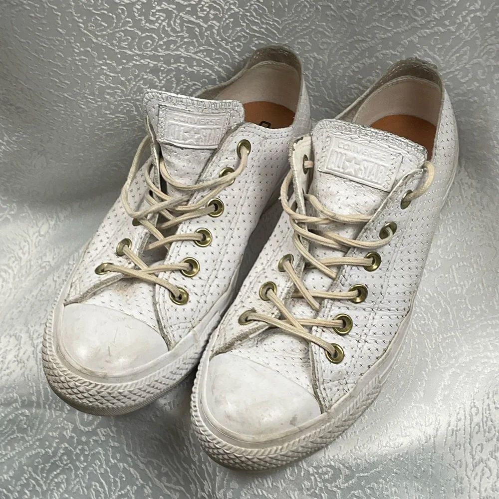 Converse White Leather Women's / Men’s Perforated White Sneakers - Picture 7 of 7